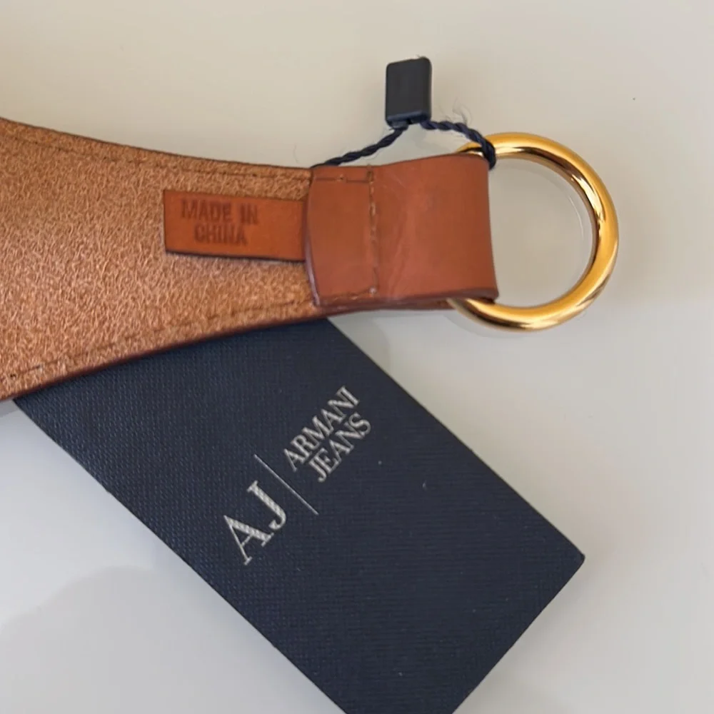 Armani Jeans  Chestnut Genuine Leather Obi Buckle Belt NEW with Tag